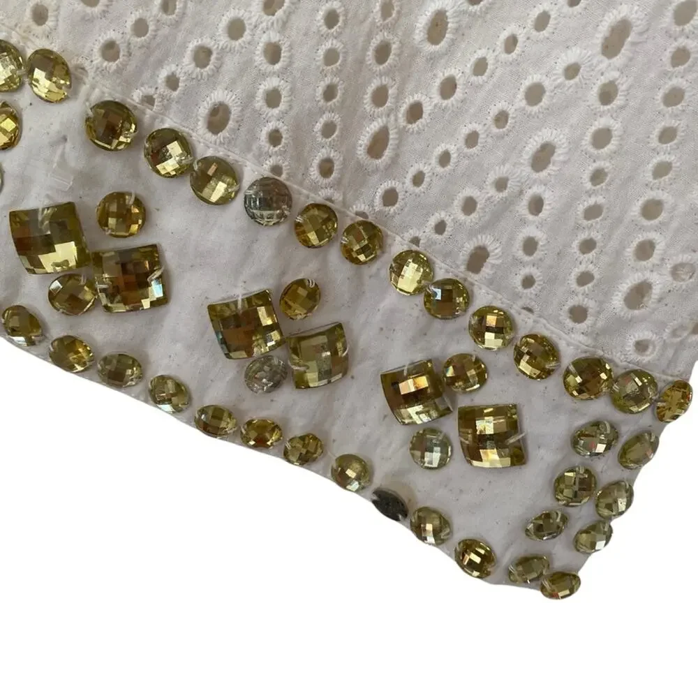 Juliette NWTs Cream Eyelet Gold Beaded Embellished Pool Swim Cover Up Medium